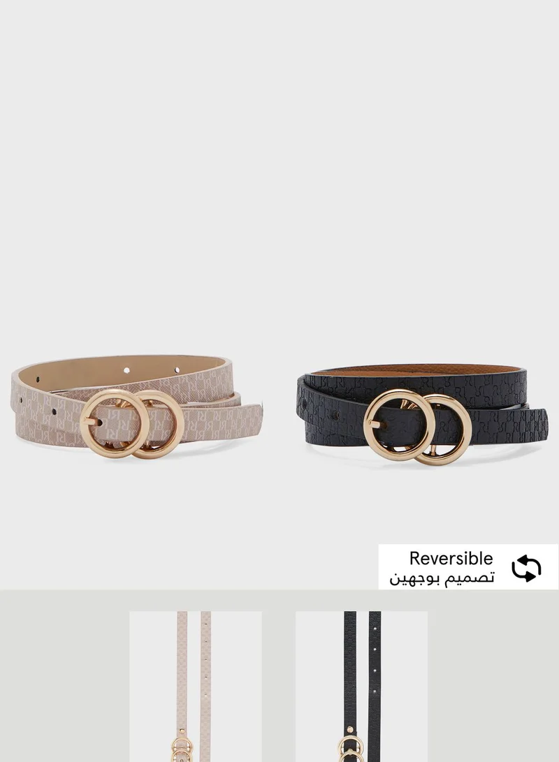 RIVER ISLAND Buckle Skinny 2 Pack Belts