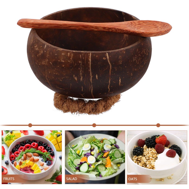 Coconut Shell Serving Bowls Set with Wooden Spoons and Cushions Eco Friendly Dinnerware 4 Pcs - Image 4
