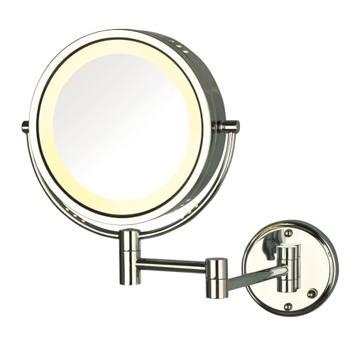 JERDON Wall-Mounted Magnifiying Makeup Mirror with Lights - Direct Wire Mirror with Chrome Finish - 8X/1X Magnification - Model HL75CD - Image 1