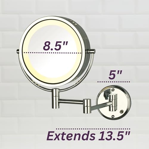 JERDON Wall-Mounted Magnifiying Makeup Mirror with Lights - Direct Wire Mirror with Chrome Finish - 8X/1X Magnification - Model HL75CD - Image 3