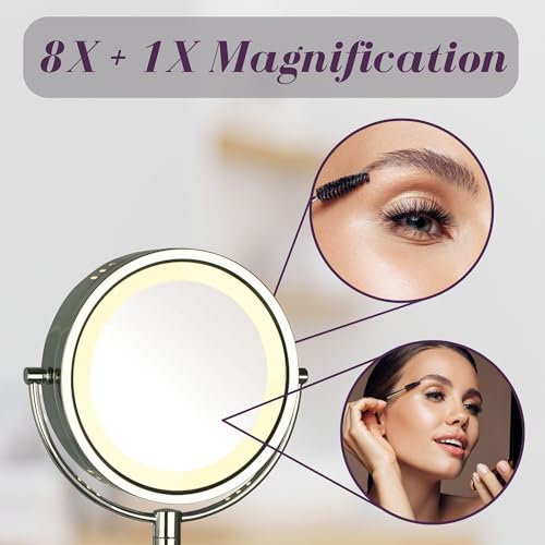 JERDON Wall-Mounted Magnifiying Makeup Mirror with Lights - Direct Wire Mirror with Chrome Finish - 8X/1X Magnification - Model HL75CD - Image 4