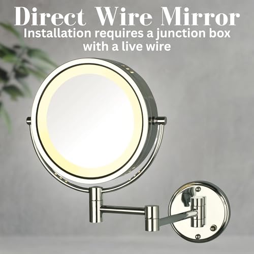 JERDON Wall-Mounted Magnifiying Makeup Mirror with Lights - Direct Wire Mirror with Chrome Finish - 8X/1X Magnification - Model HL75CD - Image 2