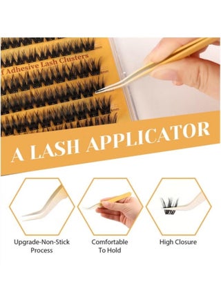 100PCS Self Adhesive Lash Clusters Kit, D Curl Pre Glued False Eyelashes, Fluffy Full Wispy Lashes 10-16mm Mixed Lengths, Press On DIY Lash Extensions with Tweezers - view 4