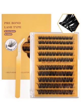 100PCS Self Adhesive Lash Clusters Kit, D Curl Pre Glued False Eyelashes, Fluffy Full Wispy Lashes 10-16mm Mixed Lengths, Press On DIY Lash Extensions with Tweezers - view 2
