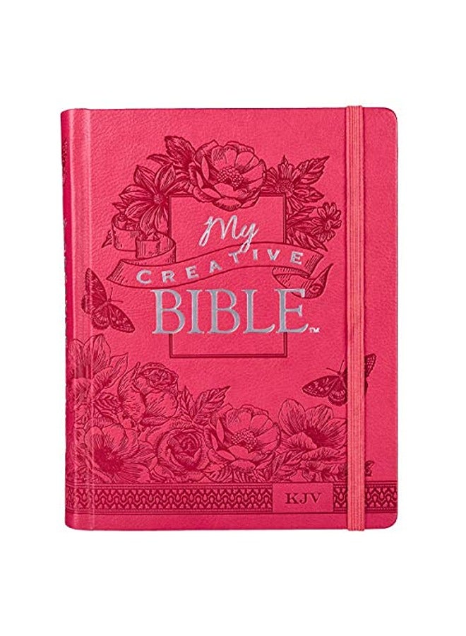 KJV Holy Bible, My Creative Bible, Faux Leather Hardcover - Ribbon Marker, King James Version, Pink Floral W/Elastic Closure