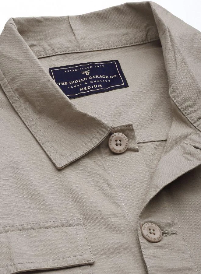 شركة المرآب الهندية Men Slim Fit Solid Full Sleeves Cutaway Collar Casual Over Shirt