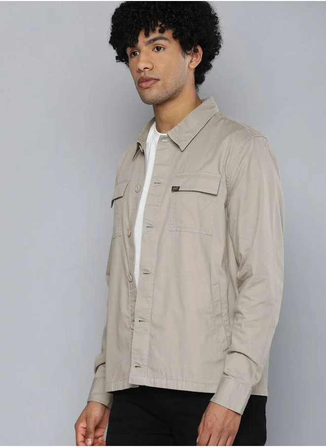 The Indian Garage Co Men Slim Fit Solid Full Sleeves Cutaway Collar Casual Over Shirt