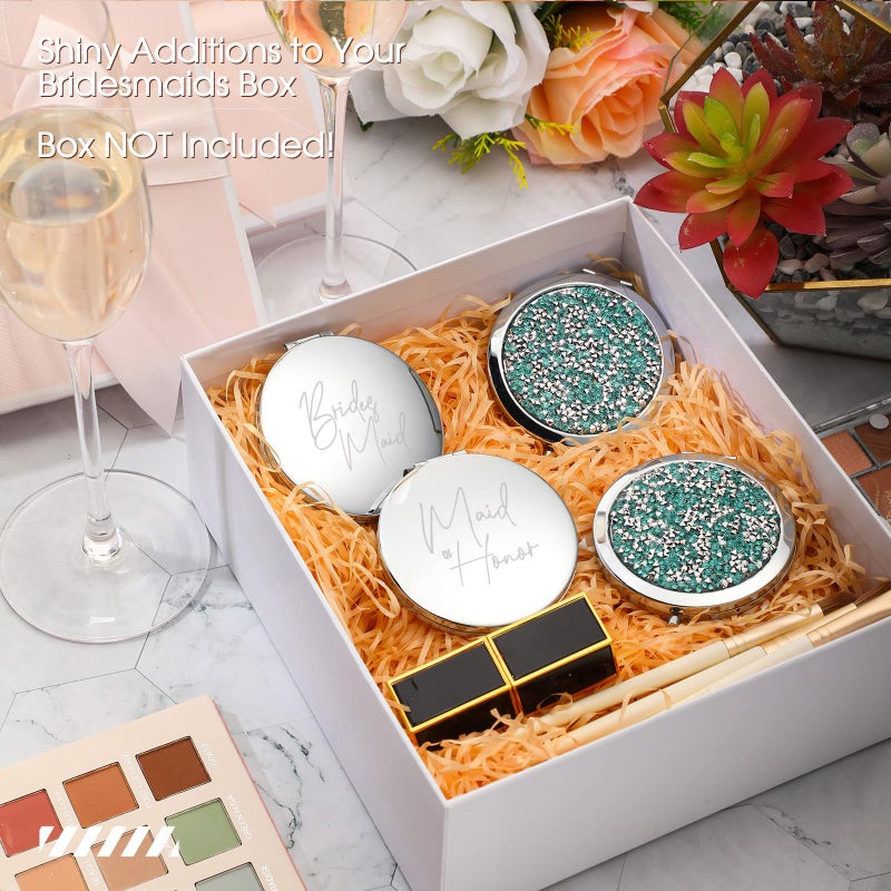 Roowest 8 Pcs Bridesmaid Compact Mirrors Bulk Magnifying Makeup Bridesmaid Gifts Set Double Sided For Purse Pocket For Bridal Shower Thank You Gifts Women Wedding Party Favors(Silver Green) - Image 5