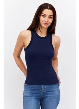 ESPRIT Women Round Neck Sleeveless Textured Tank Top, Navy  - Image 1