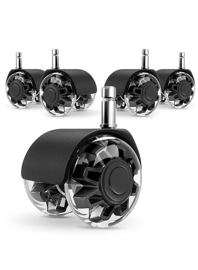 Hihonor Office Chair Caster Wheels (Set of 5), Heavy-Duty Chair Wheels Support 2200lbs,Mute Rubber Chair Casters for Hardwood Floors and Carpet,2 Inch Universal Fit(Black) - Image 1