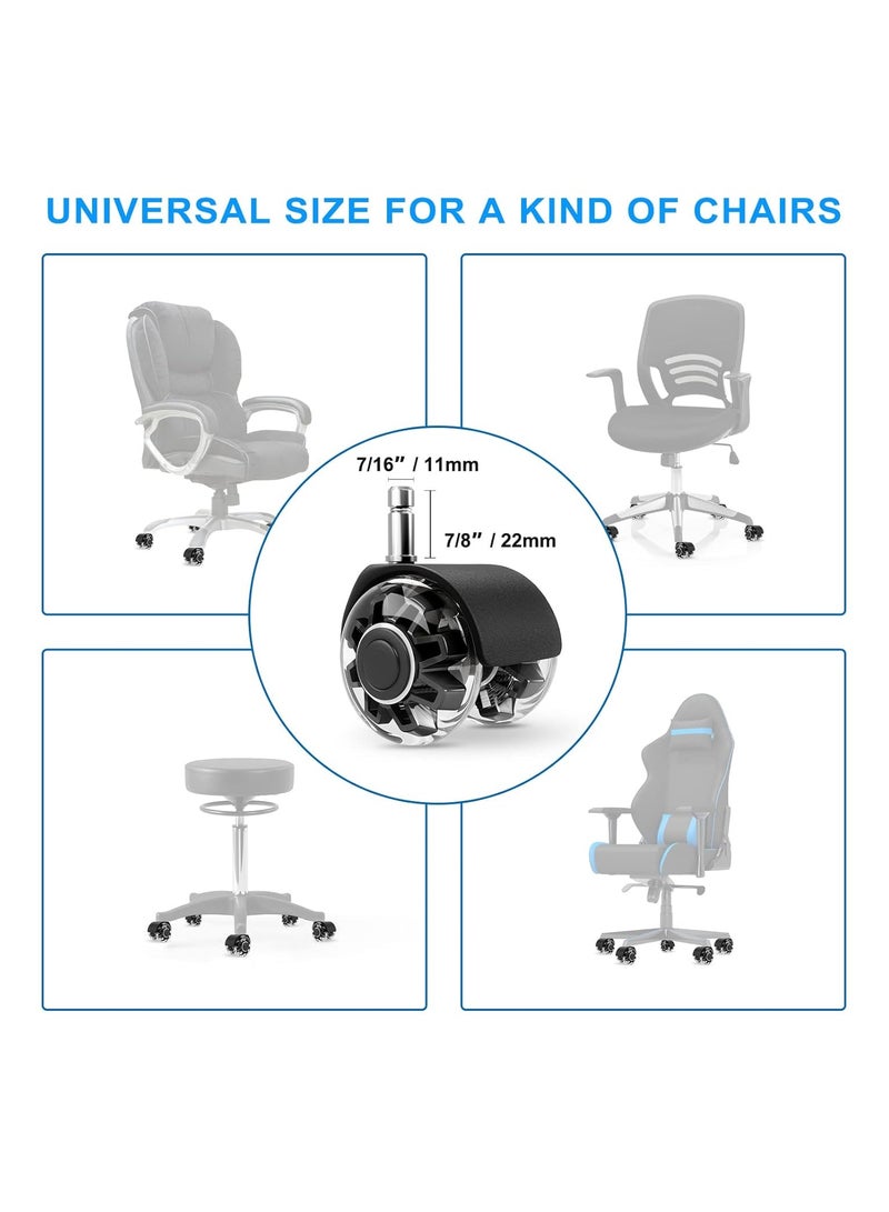 Hihonor Office Chair Caster Wheels (Set of 5), Heavy-Duty Chair Wheels Support 2200lbs,Mute Rubber Chair Casters for Hardwood Floors and Carpet,2 Inch Universal Fit(Black) - Image 2