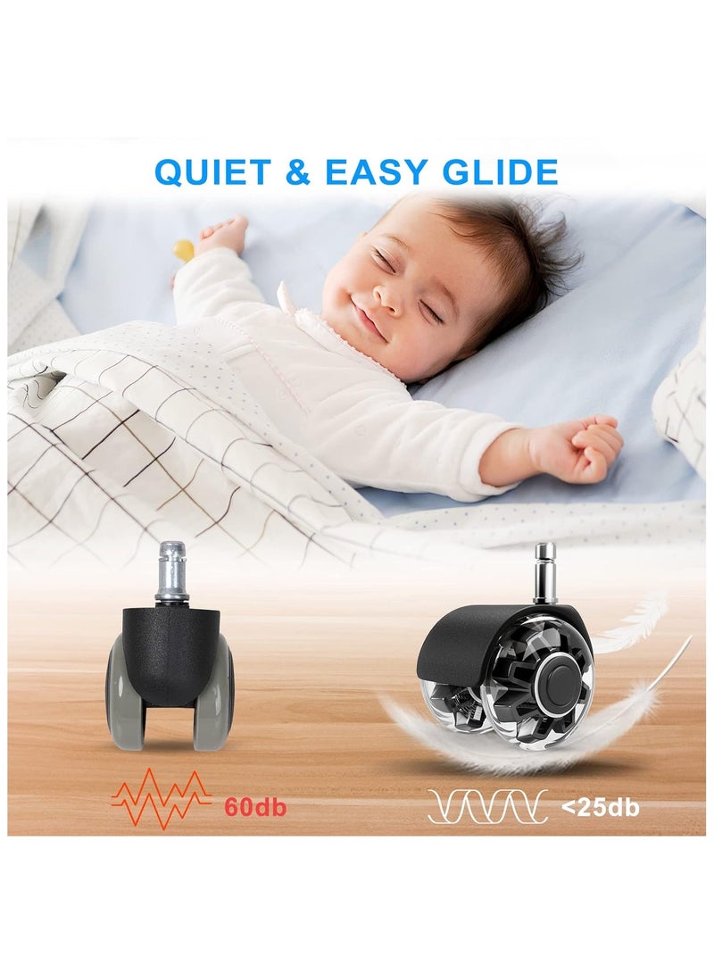 Hihonor Office Chair Caster Wheels (Set of 5), Heavy-Duty Chair Wheels Support 2200lbs,Mute Rubber Chair Casters for Hardwood Floors and Carpet,2 Inch Universal Fit(Black) - Image 4