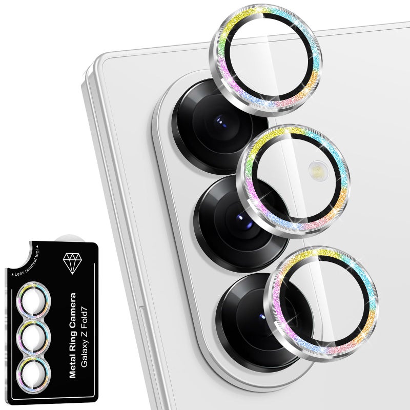 Avocase for Samsung Galaxy Z Fold 7 Camera Lens Protector, Individual Metal Ring Tempered Glass Lens Cover, [Strong Adsorption] Scratch Resistant Ultra-Thin HD Clear Lens Cover, 1 Set-Colorful Sparkly - Image 1