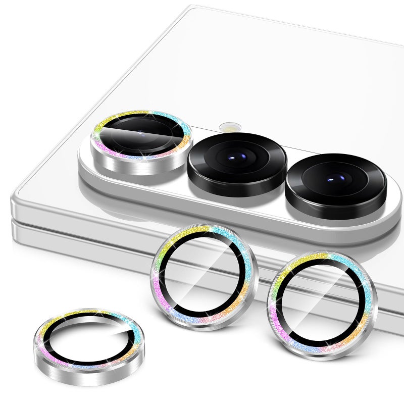 Avocase for Samsung Galaxy Z Fold 7 Camera Lens Protector, Individual Metal Ring Tempered Glass Lens Cover, [Strong Adsorption] Scratch Resistant Ultra-Thin HD Clear Lens Cover, 1 Set-Colorful Sparkly - Image 2