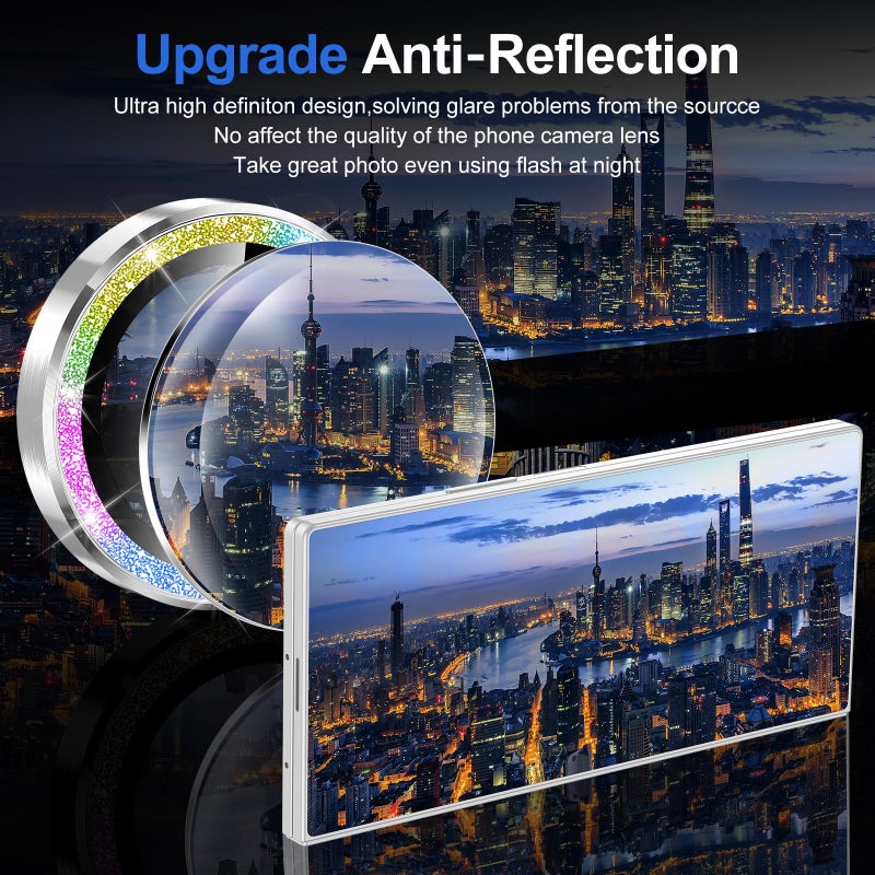 Avocase for Samsung Galaxy Z Fold 7 Camera Lens Protector, Individual Metal Ring Tempered Glass Lens Cover, [Strong Adsorption] Scratch Resistant Ultra-Thin HD Clear Lens Cover, 1 Set-Colorful Sparkly - Image 4
