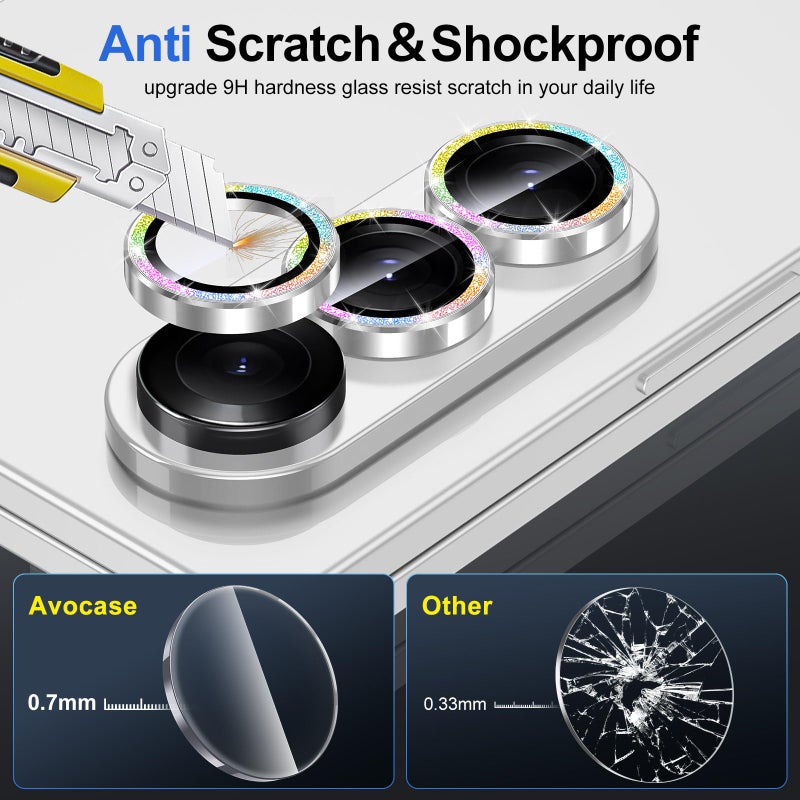 Avocase for Samsung Galaxy Z Fold 7 Camera Lens Protector, Individual Metal Ring Tempered Glass Lens Cover, [Strong Adsorption] Scratch Resistant Ultra-Thin HD Clear Lens Cover, 1 Set-Colorful Sparkly - Image 3