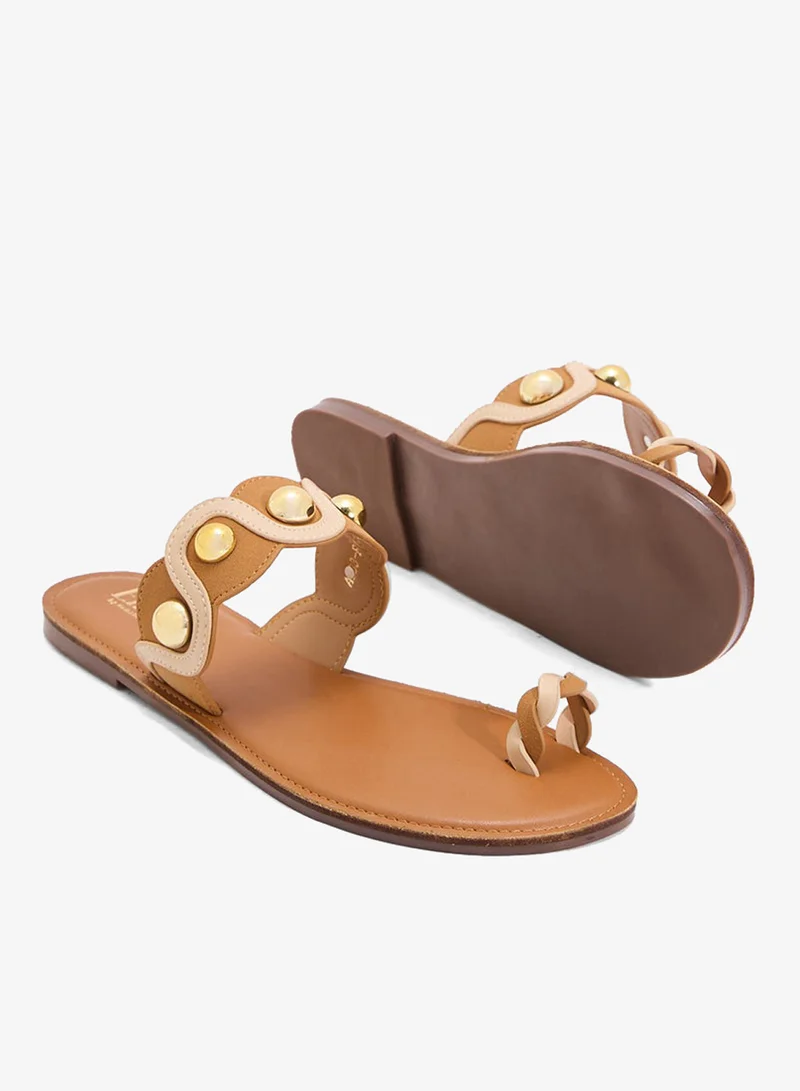 Ella Beige Studded Toe Post Sandal for Women | Best Price UAE