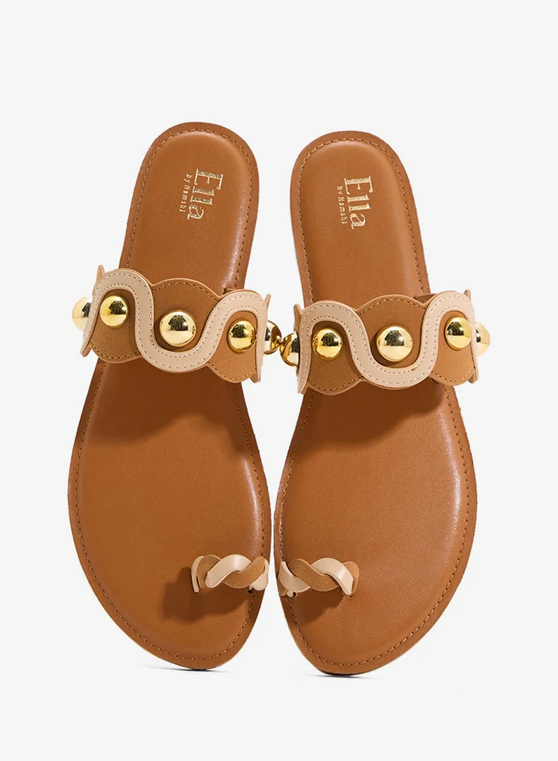 Ella Beige Studded Toe Post Sandal for Women | Best Price UAE