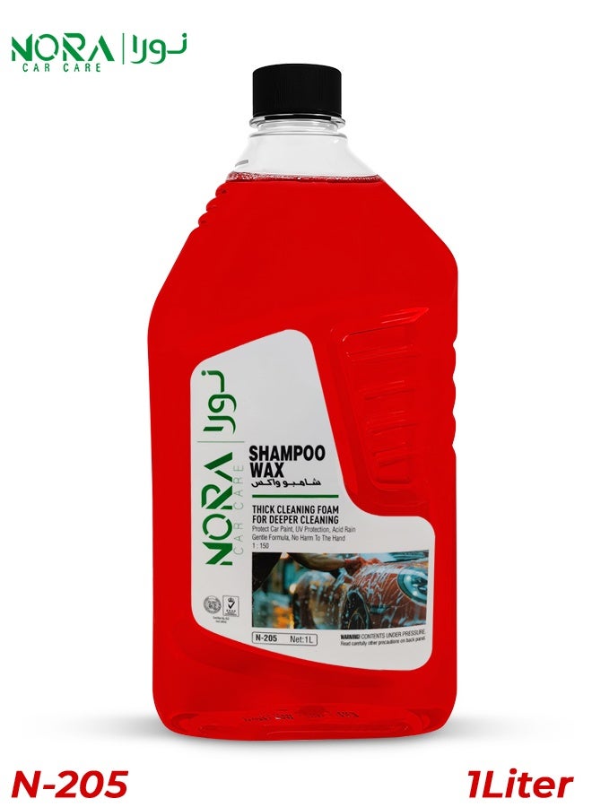 NORA Car Care Shampoo Wax N-205 (1L) – Thick Cleaning Foam for Deep Car Wash pH Balanced Formula Safe on Paint & Hands Protects Car Paint, Adds Gloss & Wax Finish Suitable for Exterior Body, Tires, Plastic & Vinyl Parts - Image 1