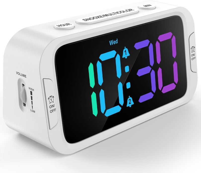Odokee Dual Colorful Alarm Clock for Kids Bedroom - 0-100% Dimmer, 5 Alarm Sounds, USB Charger, Easy to Set, Weekday/Weekend Mode, Snooze, 12/24Hr, Battery Backup, Digital Clock for Teens Boys Bedside - Image 1