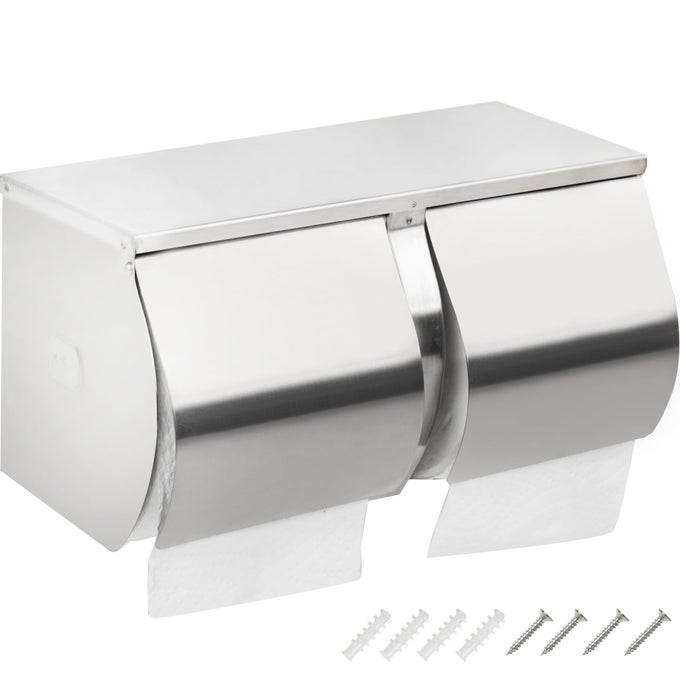DOUBLE ROLL TOILET PAPER HOLDER DISPENSER WITH SHELF STORAGECOMMERCIAL 2ROLL SIDE BY SIDE STAINLESS STEEL TOILET TISSUE HOLDERDISPENSER WALL MOUNT FOR BATHROOMRESTROOMBRUSHED FINISH