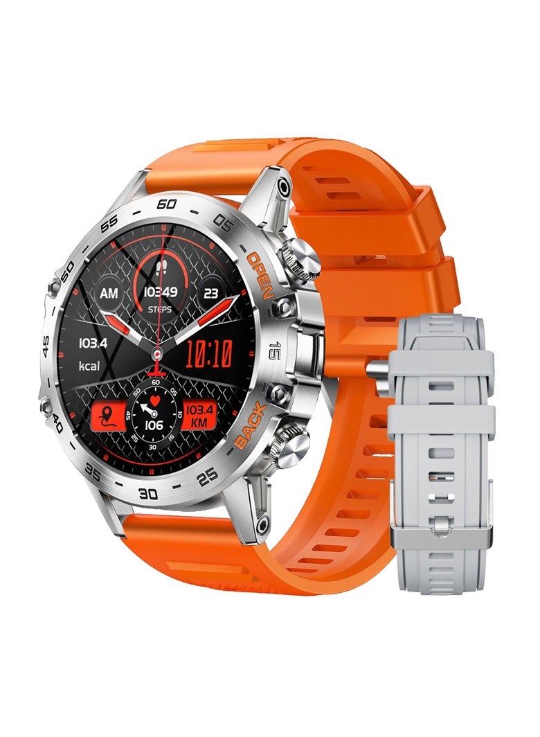 Military Smart Watch for Men(Answer/Dial Calls),100 Sports Modes, 5ATM Waterproof,1.39''HD Touchscreen Fitness Watch,with Heart Rate/Blood Pressure/SpO2 for Android/iOS Smart Watch Orange Silicone  - Image 1
