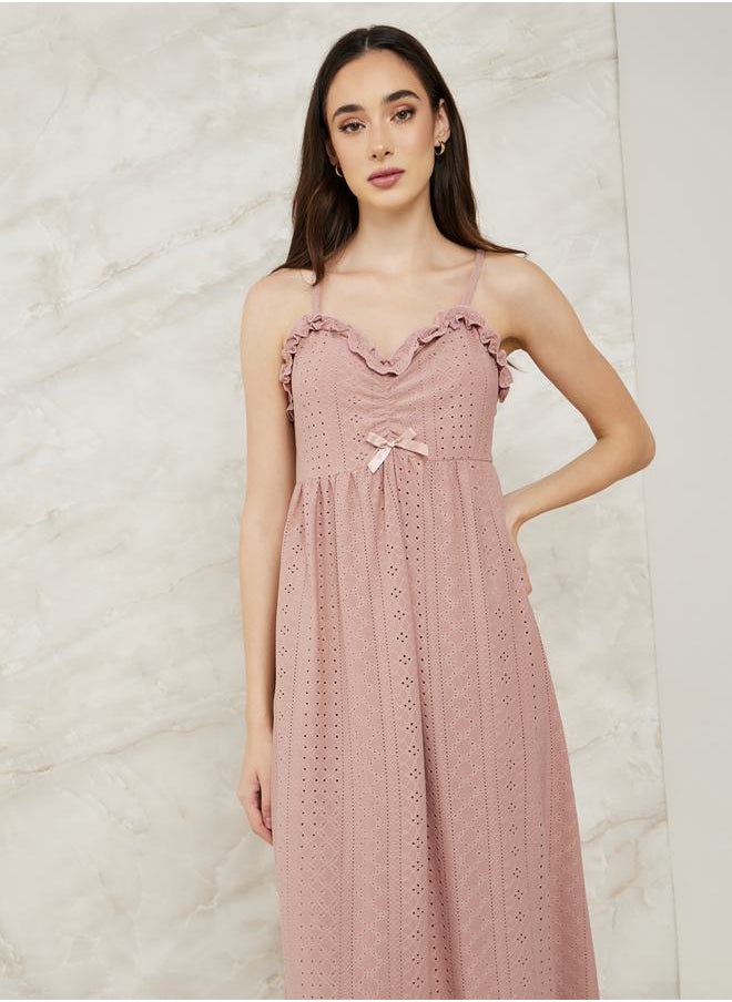 Styli Broderie Lace Trim Detail Slipdress & Robe Set  - Image 2