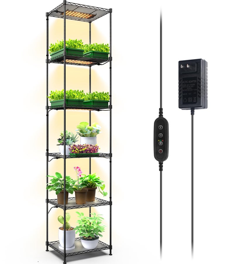Barrina CX83 Plant Stand with Grow Lights, 6-Tier Plant Shelf with 10W Full Spectrum Ultra-Thin Grow Light Panel, 3 Modes, Auto Timer, Ladder Flower Pot Stand Display Rack 15.7" L x 11.8" W x 70.9" H - Image 1