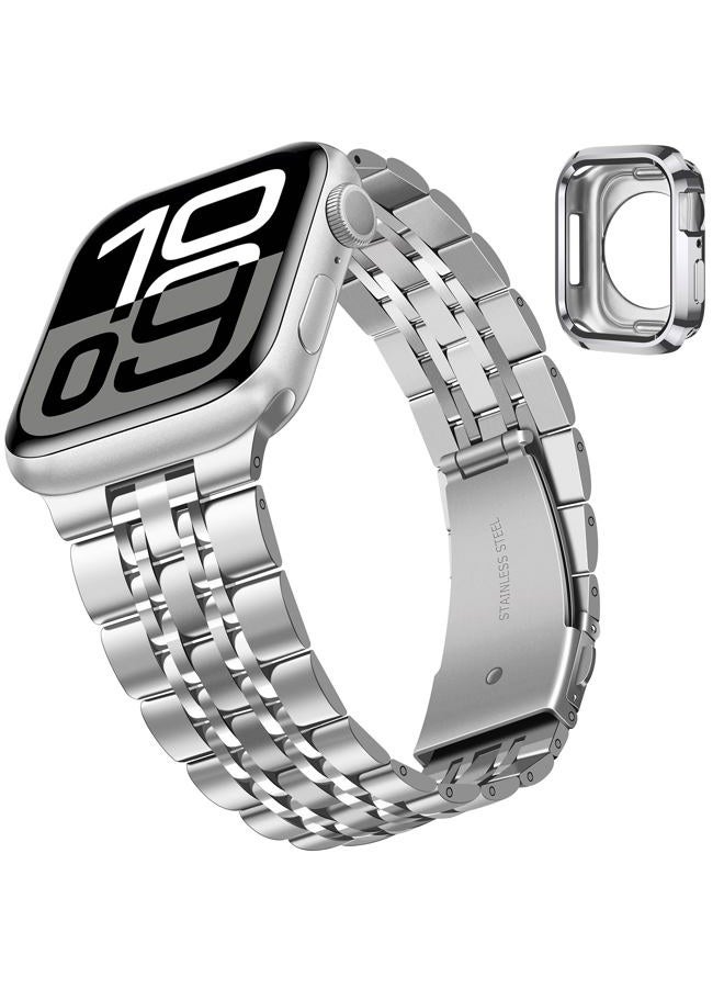 Tasikar Band Compatible with Apple Watch Band 42mm(Series 10) 41mm 40mm 38mm Men Women Strap Solid Stainless Steel Metal Bracelet Compatible with iWatch SE Series 10 9 8 7 6 5 4 3 2 1, Silver - Image 2