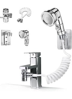 Sink Handheld Shower Head Set,Sink Faucet Sprayer Attachment with Hose Bracket and Faucet Diverter Valve,Hand Held Shower Head Set Hair Washing Faucet with 3-Position Adjusting Water Volume