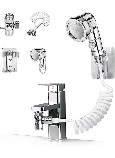 Sink Handheld Shower Head Set,Sink Faucet Sprayer Attachment with Hose Bracket and Faucet Diverter Valve,Hand Held Shower Head Set Hair Washing Faucet with 3-Position Adjusting Water Volume