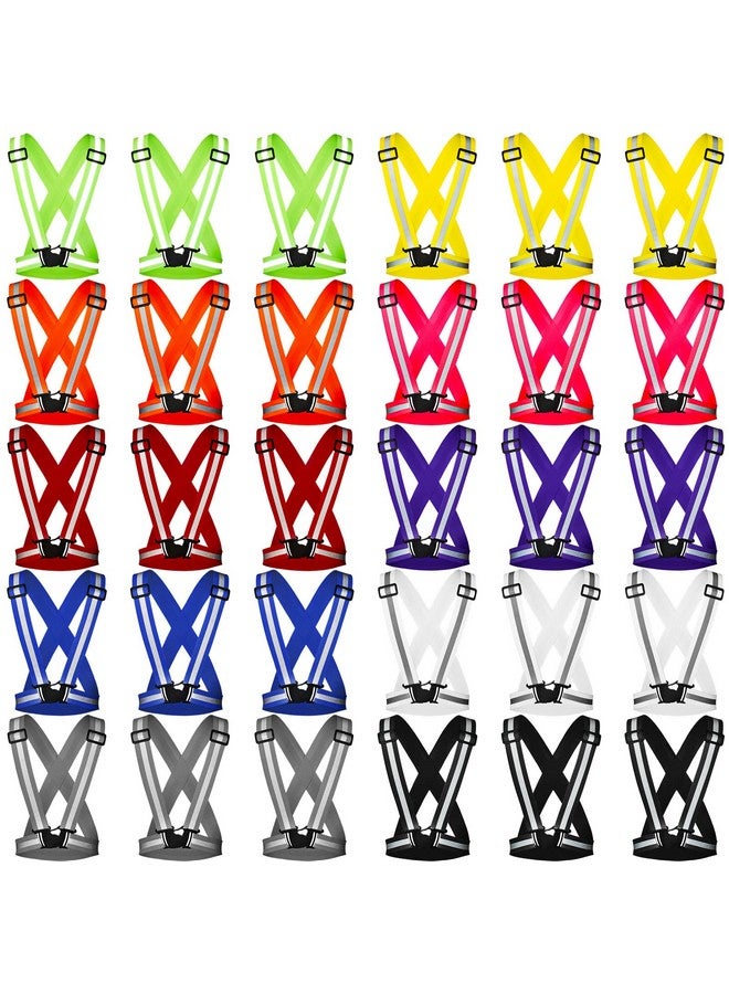 Macarrie 30 Pcs Reflective Running Vest High Visible Reflective Vest Bulk Multi Color Adjustable Safety Vests For Men Women Night Running Walking Jogging Cycling Outdoor Activity - Image 1