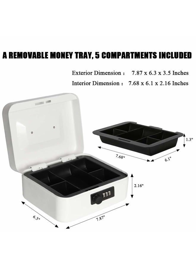 Jssmst Medium Cash Box with Combination Lock - Durable Metal Cash Box with Money Tray White,7.87 x 6.3 x 3.35 inches, SM-CB07005M - Image 3