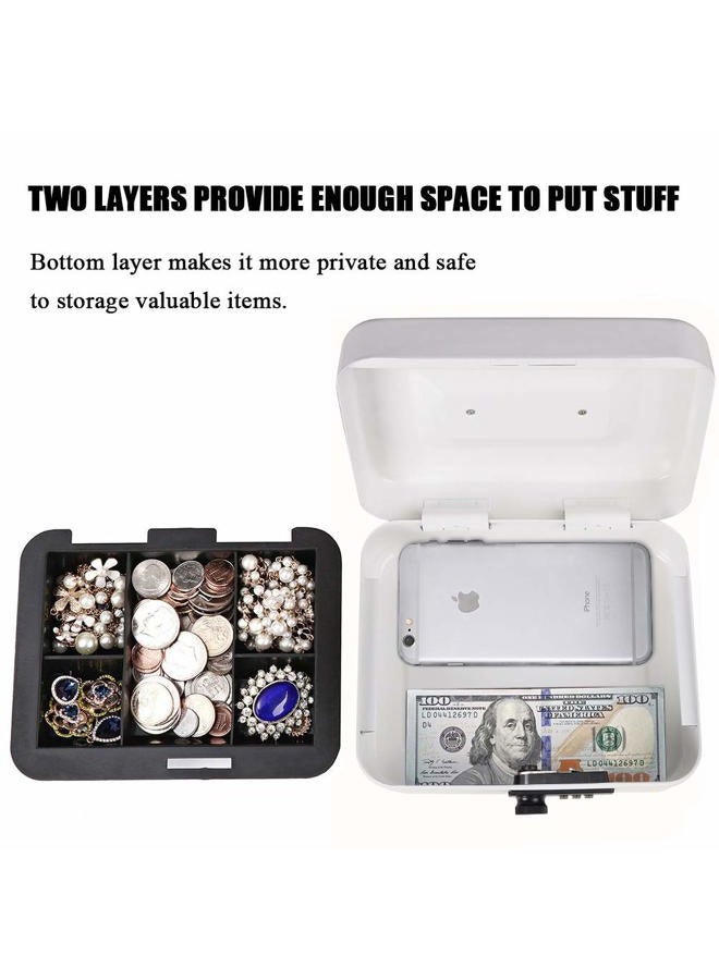 Jssmst Medium Cash Box with Combination Lock - Durable Metal Cash Box with Money Tray White,7.87 x 6.3 x 3.35 inches, SM-CB07005M - Image 2