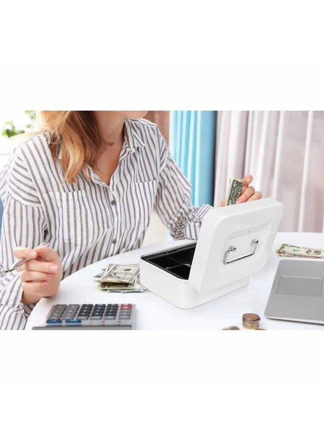 Jssmst Medium Cash Box with Combination Lock - Durable Metal Cash Box with Money Tray White,7.87 x 6.3 x 3.35 inches, SM-CB07005M - Image 5