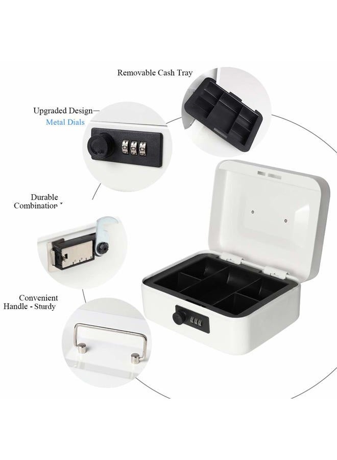 Jssmst Medium Cash Box with Combination Lock - Durable Metal Cash Box with Money Tray White,7.87 x 6.3 x 3.35 inches, SM-CB07005M - Image 4