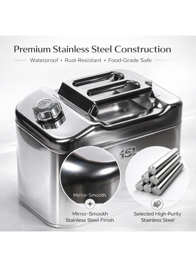 Manful Military Metal Jerry Can 15L Silver For Cars, Jeeps & Other Vehicles - Image 2