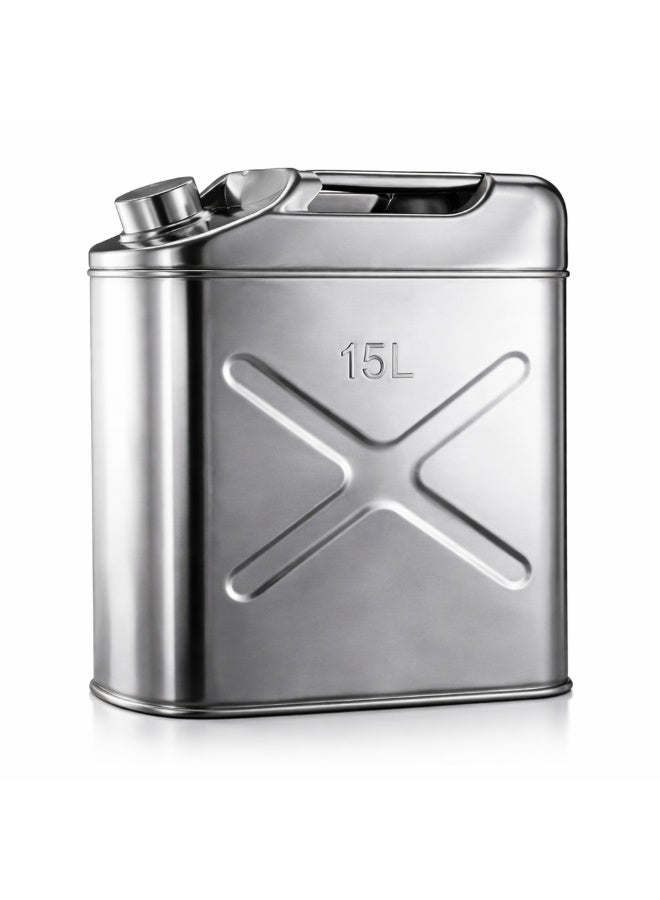 Manful Military Metal Jerry Can 15L Silver For Cars, Jeeps & Other Vehicles - Image 1