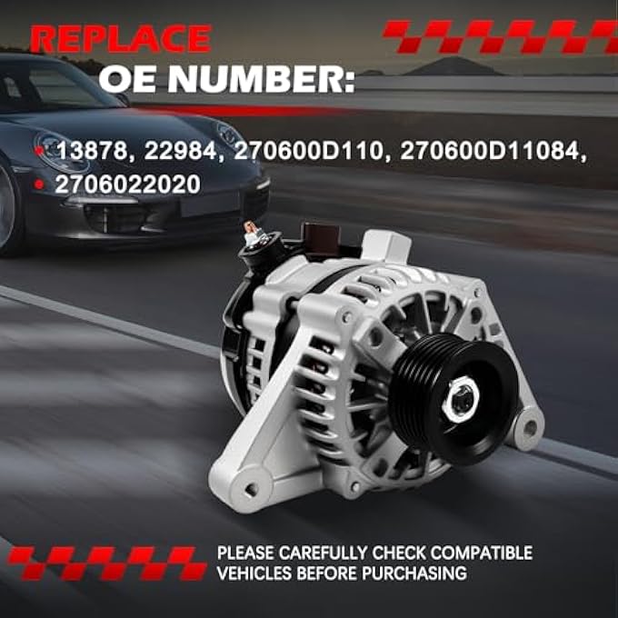 Autodevil 13878 Alternator Fit for for 2003-2008 Vibe & Corolla & Matrix 1.8L, for 2000-2005 Celica 1.8L, for 2000-2005 Spyder 1.8L, Amp 12V Automotive Replacement Alternator OE 22984 270600D110 - Image 3