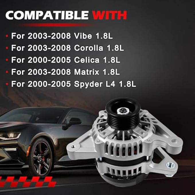 Autodevil 13878 Alternator Fit for for 2003-2008 Vibe & Corolla & Matrix 1.8L, for 2000-2005 Celica 1.8L, for 2000-2005 Spyder 1.8L, Amp 12V Automotive Replacement Alternator OE 22984 270600D110 - Image 2
