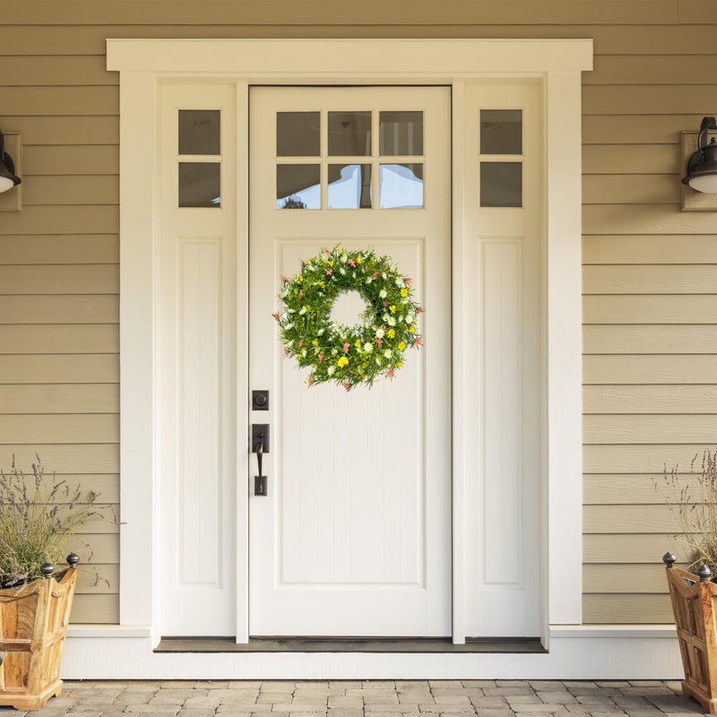 CDorigin 22" Spring Wreath for Front Door, Artificial Floral Wreath with Pink Cosmos Yellow Chamomile White Daisies and Wild Grass, Indoor Outdoor Spring Home Decor for Porch Window Wall - Image 5