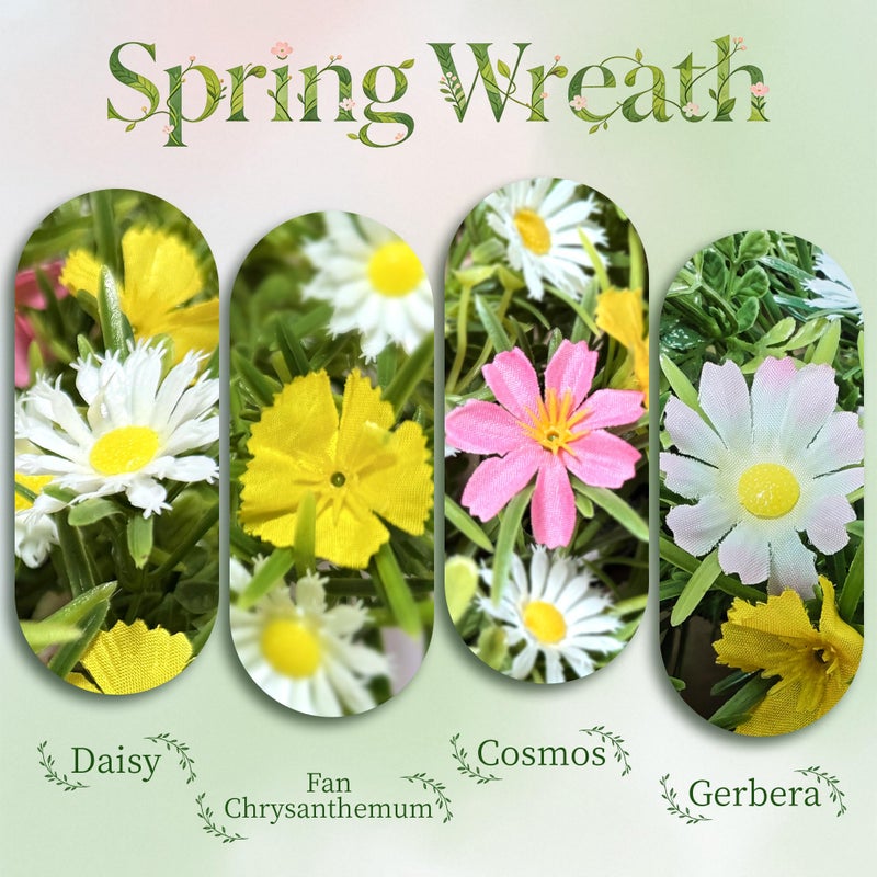 CDorigin 22" Spring Wreath for Front Door, Artificial Floral Wreath with Pink Cosmos Yellow Chamomile White Daisies and Wild Grass, Indoor Outdoor Spring Home Decor for Porch Window Wall - Image 3