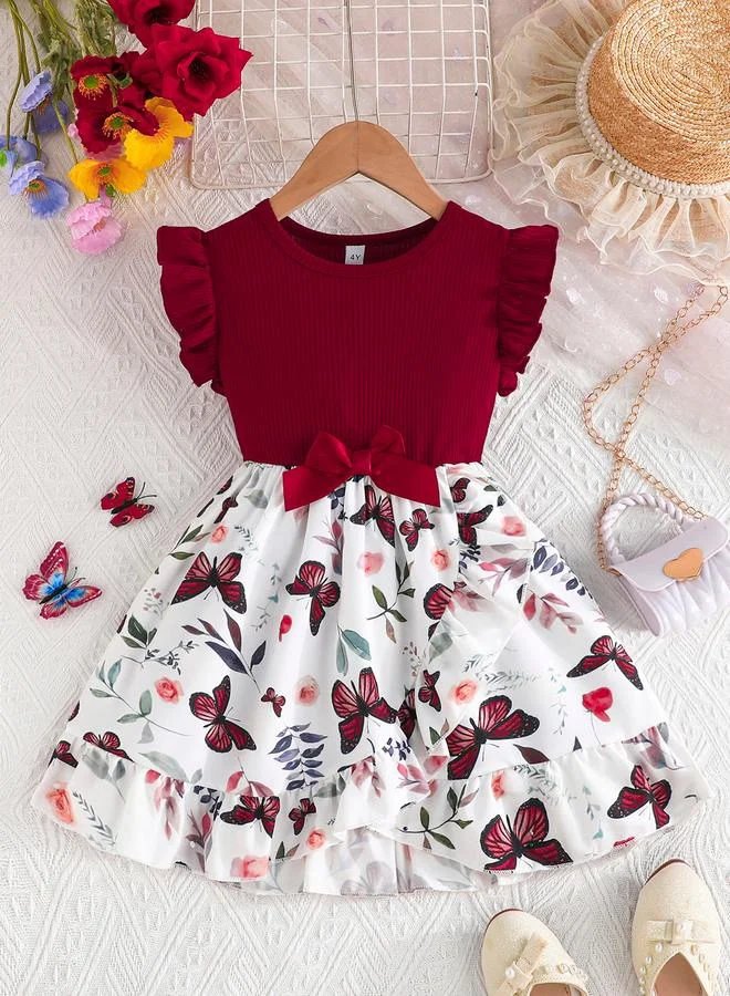 تايك تو Take Two Butterfly Print Ruffled Bow Detail Dress