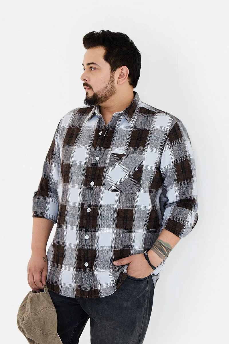 SNITCH Rust Checkered Long Sleeve Regular Fit Plus Size Shirt