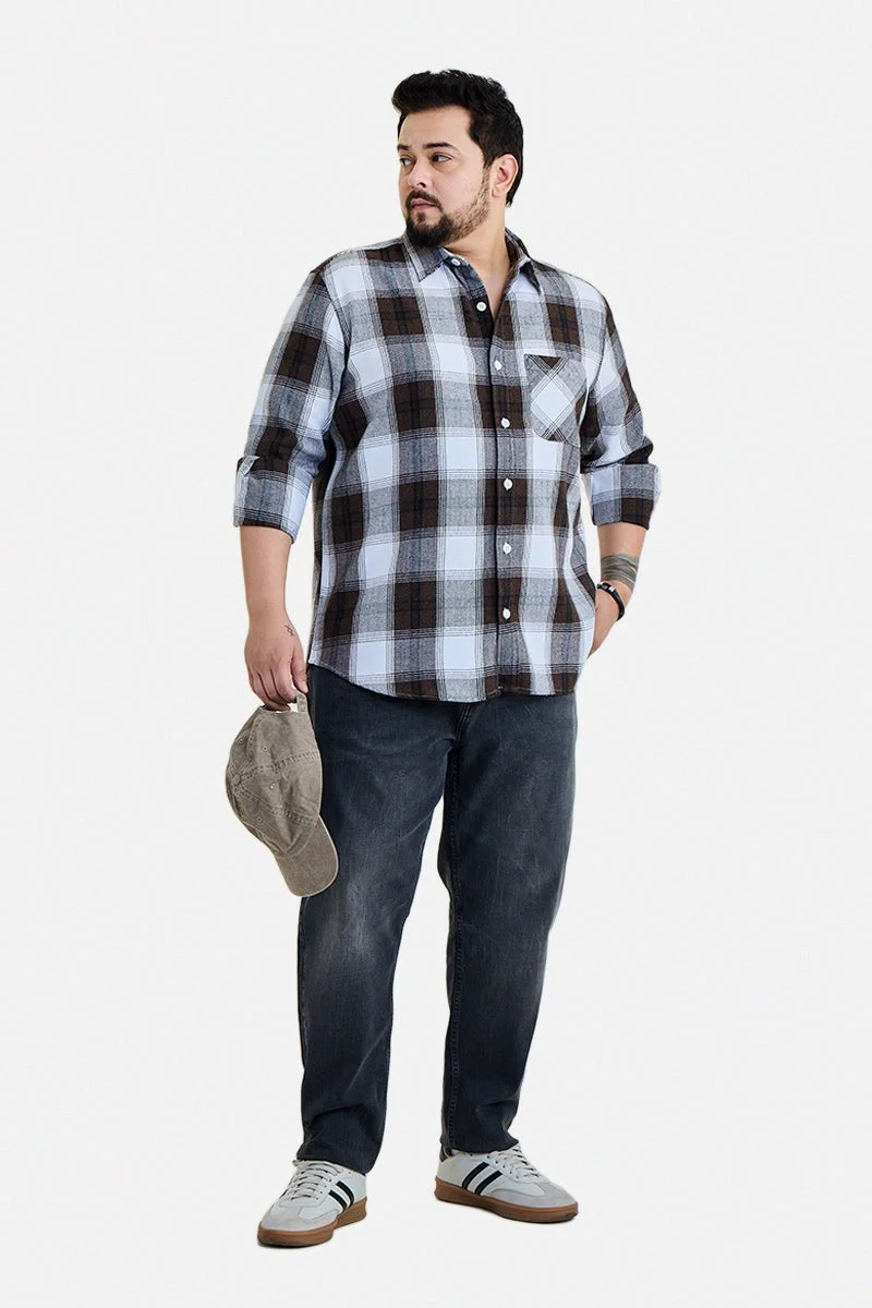 SNITCH Rust Checkered Long Sleeve Regular Fit Plus Size Shirt