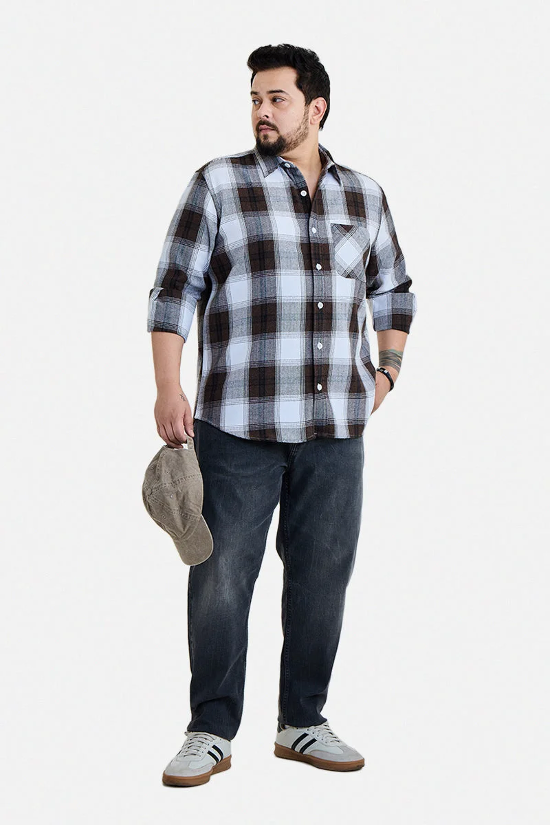 SNITCH Rust Checkered Long Sleeve Regular Fit Plus Size Shirt