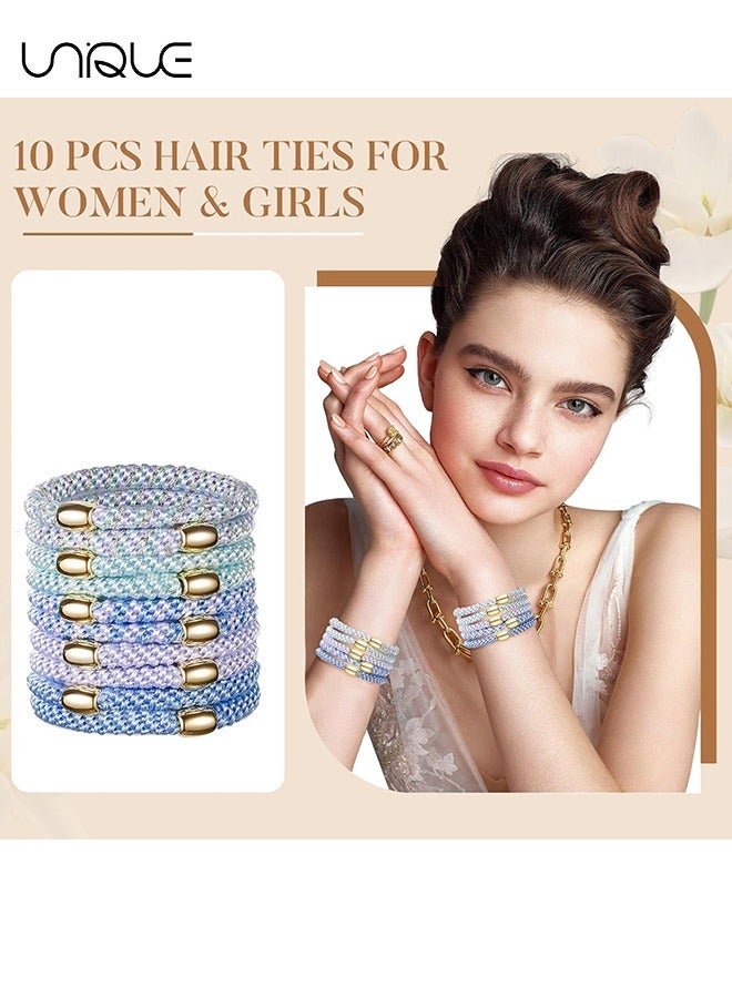 Unique 10PCS Scrunchie，Ponytail Holders - Elastic Hair Ties for Thick Hair - Braided Hair Bands for Women Girls's Hair - Blue Sky  - Image 5