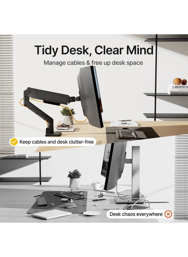 Montek Single Monitor Arm for Max 45 Inch Ultrawide Screens Adjustable Monitor Desk Mount Holds 35 Lbs Cable Management with Clamp/Grommet Desk Mount, VESA 75/100mm, MA1007BK - Image 5