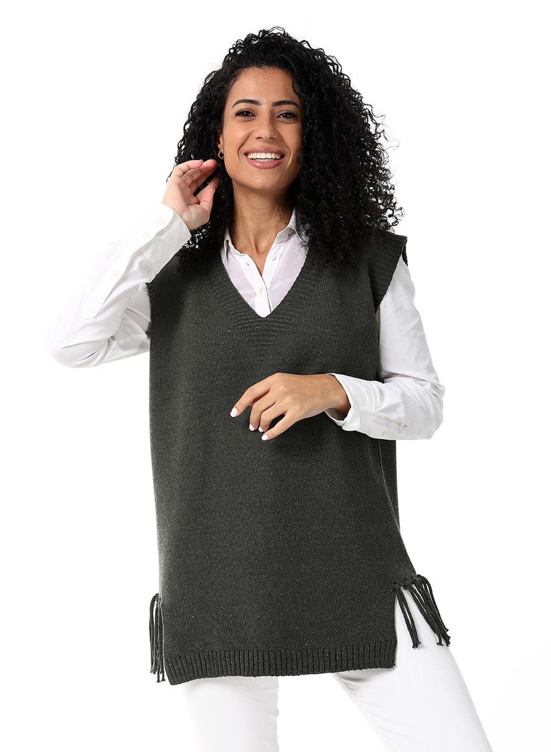 Caesar Women's wool vest with fringes on the side - Image 1