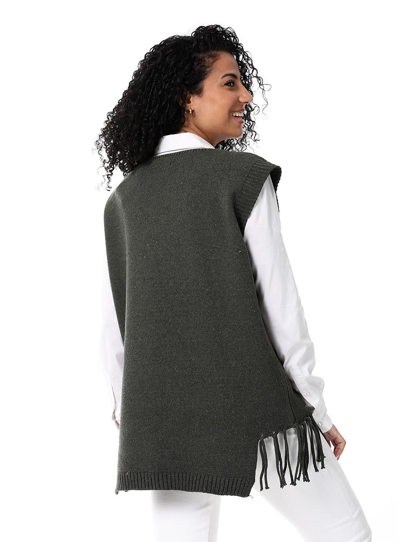 Caesar Women's wool vest with fringes on the side - Image 4